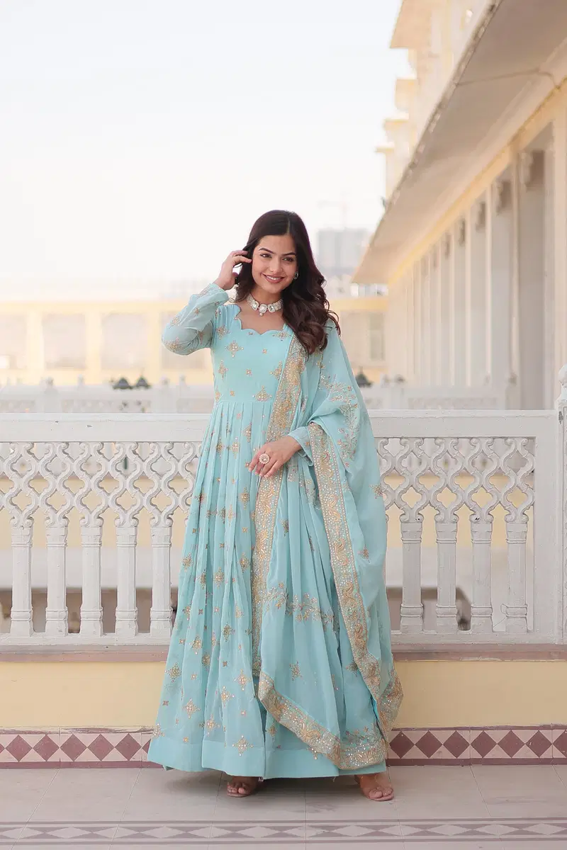 KA 1102 Embroidery Georgette Gown With Dupatta Wholesale Price In Surat